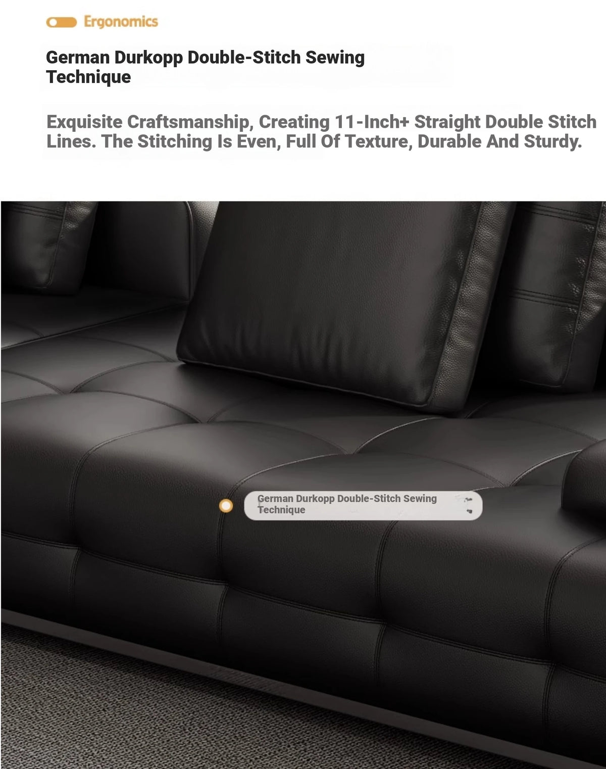 Luxurious Cowhide Leather Sectional Sofa with Plush Foam and Goose Down Feather Cushions – Modern Design in Elegant Black and Beige flsd-5179