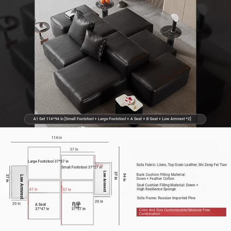 Luxurious Modular Sofa in Cowhide Leather – Versatile and Modern Design for Your Living Space flsd-5182