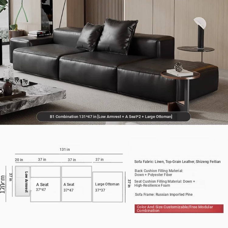 Luxurious Modular Sofa in Cowhide Leather – Versatile and Modern Design for Your Living Space flsd-5182