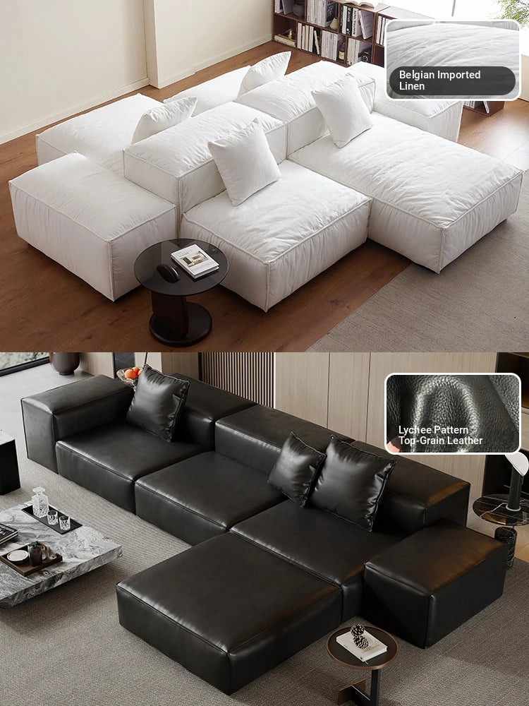 Luxurious Modular Sofa in Cowhide Leather – Versatile and Modern Design for Your Living Space flsd-5182