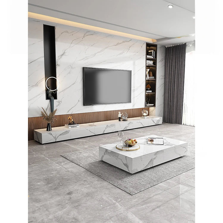 Stylish Modern TV Cabinet with Ceramic Sintered Stone Top, Pine Accents, and Durable Metal Frame - Perfect Home Entertainment Center flsd-5184