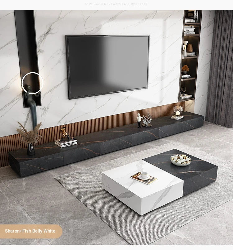 Stylish Modern TV Cabinet with Ceramic Sintered Stone Top, Pine Accents, and Durable Metal Frame - Perfect Home Entertainment Center flsd-5184