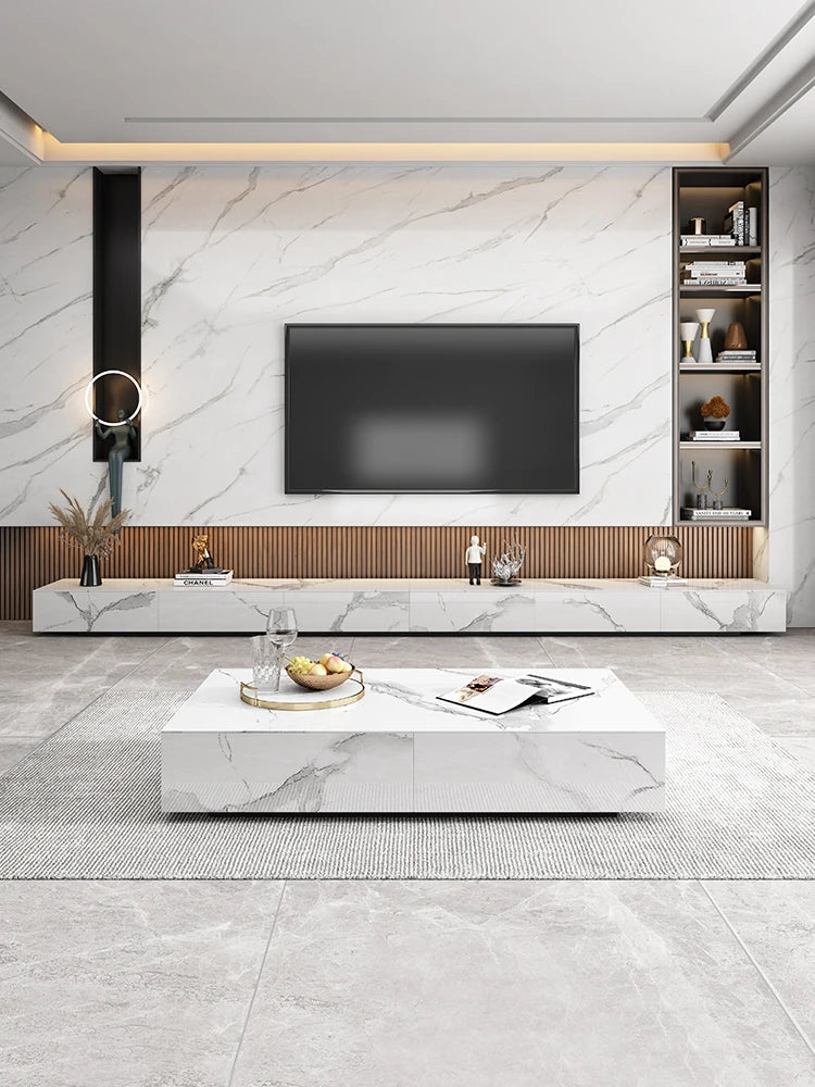 Modern Ceramic Sintered Stone Coffee Table with Pine and Metal Accents – Stylish Living Room Furniture flsd-5185