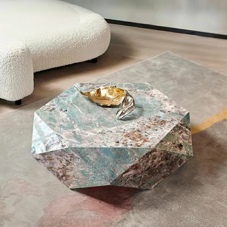 Elegant Hexagonal Ceramic Sintered Stone Coffee Table with Solid Wood Base - Stylish Home Décor Piece flsd-5186