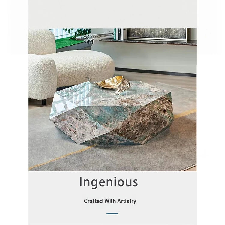 Elegant Hexagonal Ceramic Sintered Stone Coffee Table with Solid Wood Base - Stylish Home Décor Piece flsd-5186