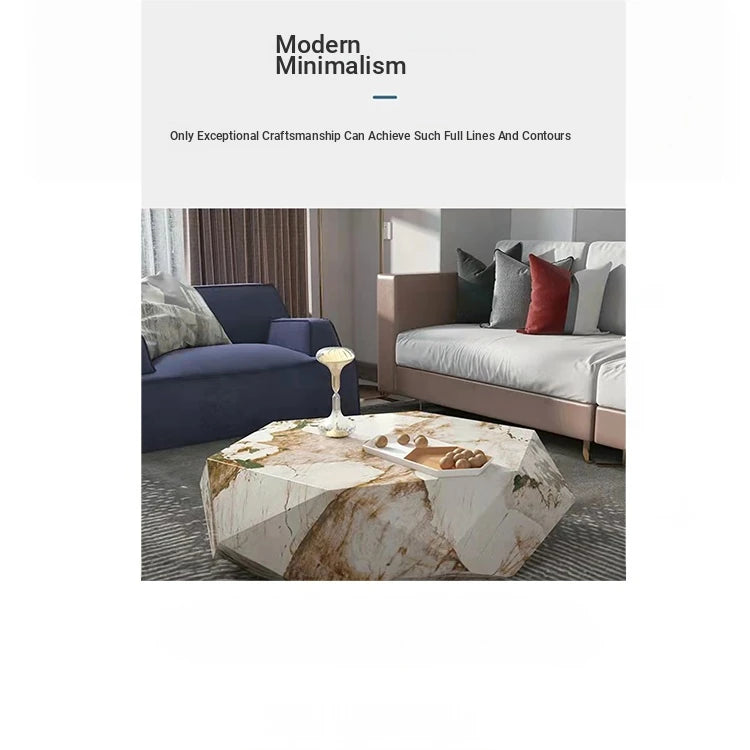 Elegant Hexagonal Ceramic Sintered Stone Coffee Table with Solid Wood Base - Stylish Home Décor Piece flsd-5186