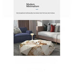 Elegant Hexagonal Ceramic Sintered Stone Coffee Table with Solid Wood Base - Stylish Home Décor Piece flsd-5186