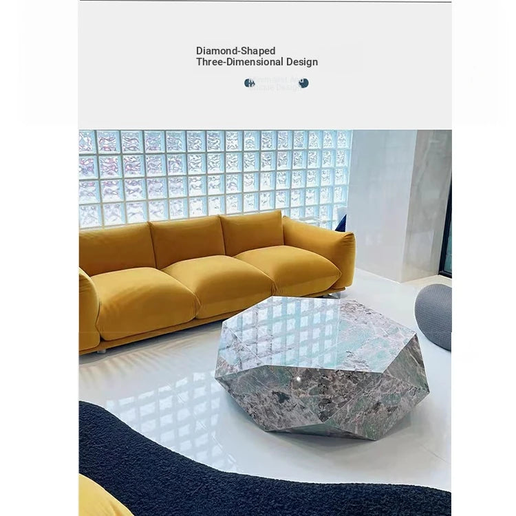 Elegant Hexagonal Ceramic Sintered Stone Coffee Table with Solid Wood Base - Stylish Home Décor Piece flsd-5186