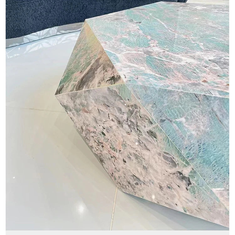 Elegant Hexagonal Ceramic Sintered Stone Coffee Table with Solid Wood Base - Stylish Home Décor Piece flsd-5186
