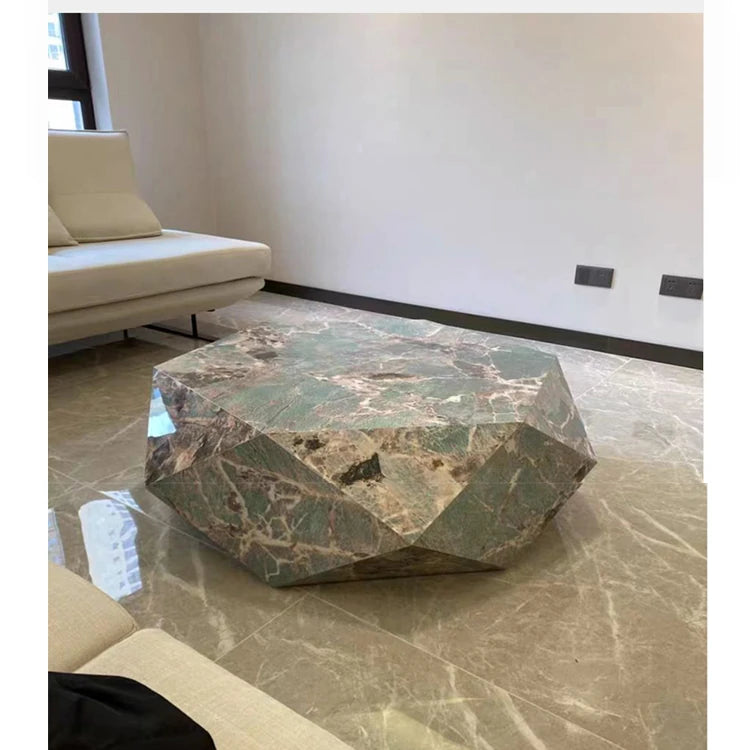 Elegant Hexagonal Ceramic Sintered Stone Coffee Table with Solid Wood Base - Stylish Home Décor Piece flsd-5186