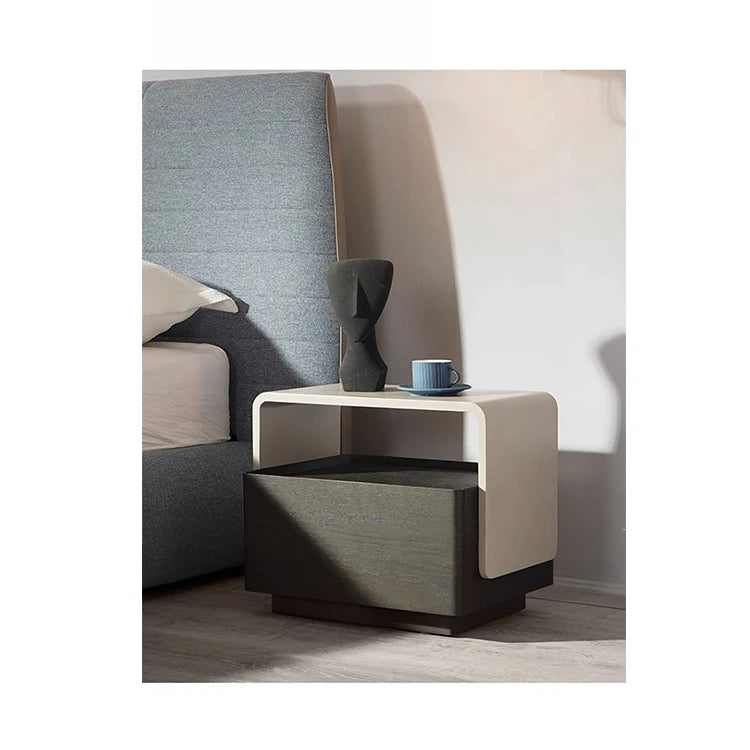 Modern Red Oak Bedside Cupboard with Minimalist Design – Stylish Nightstand for Bedroom Storage flsd-5188