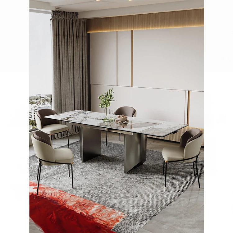 Elegant Ceramic Sintered Stone Dining Table with Stainless Steel Base - Modern Multi-Layer Design for Your Home flsd-5190
