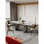 Elegant Ceramic Sintered Stone Dining Table with Stainless Steel Base - Modern Multi-Layer Design for Your Home flsd-5190