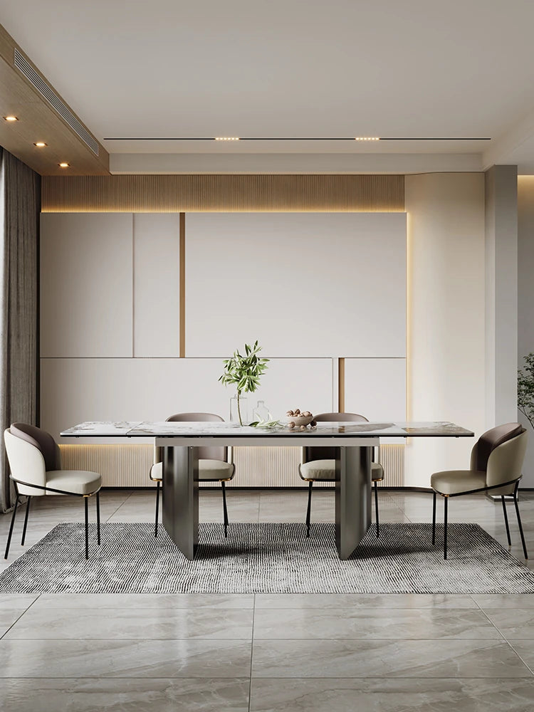 Elegant Ceramic Sintered Stone Dining Table with Stainless Steel Base - Modern Multi-Layer Design for Your Home flsd-5190
