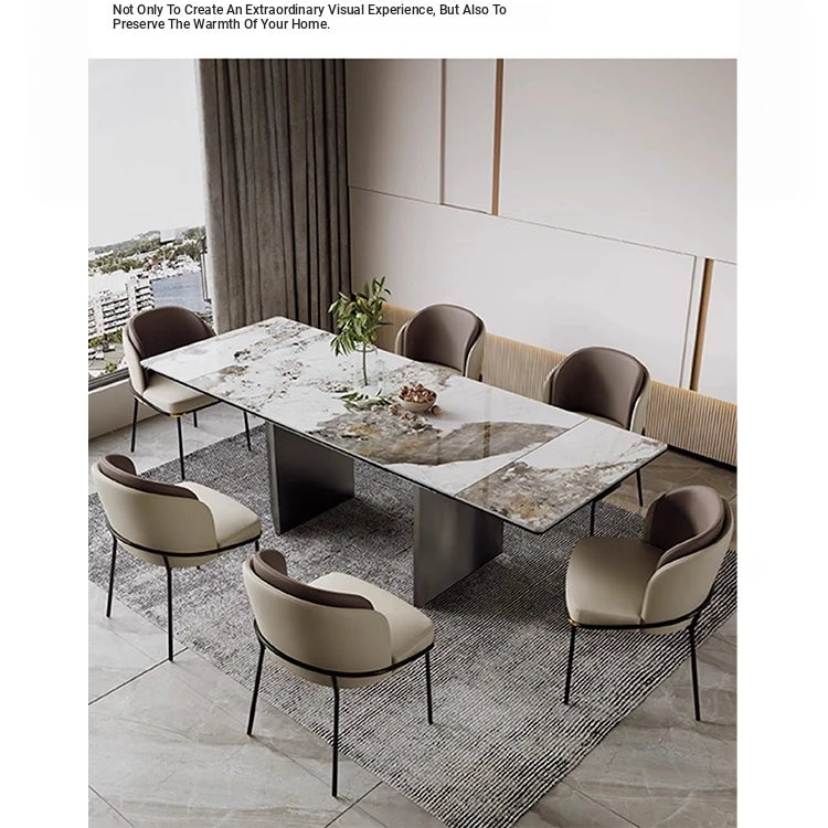 Elegant Ceramic Sintered Stone Dining Table with Stainless Steel Base - Modern Multi-Layer Design for Your Home flsd-5190