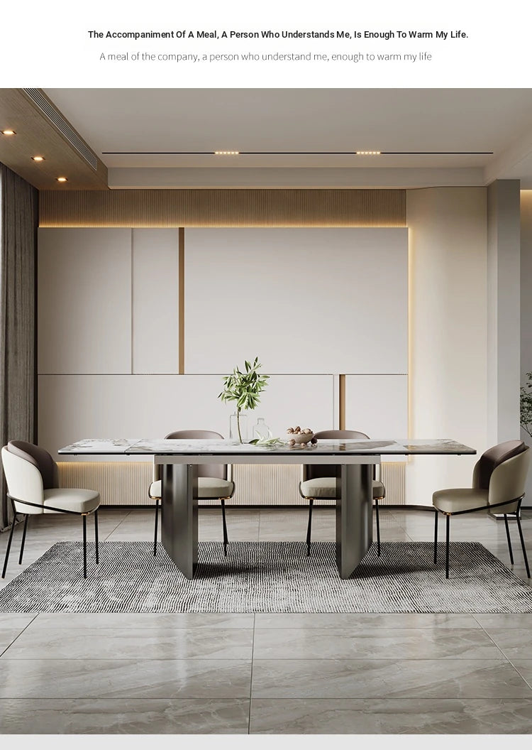 Elegant Ceramic Sintered Stone Dining Table with Stainless Steel Base - Modern Multi-Layer Design for Your Home flsd-5190