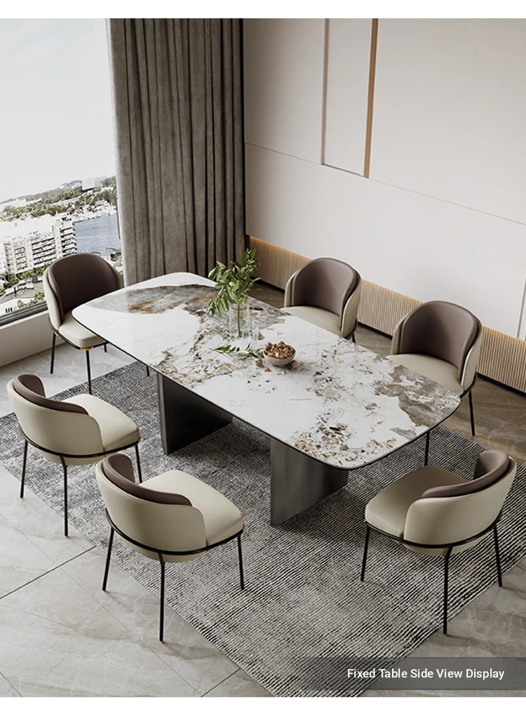 Elegant Ceramic Sintered Stone Dining Table with Stainless Steel Base - Modern Multi-Layer Design for Your Home flsd-5190