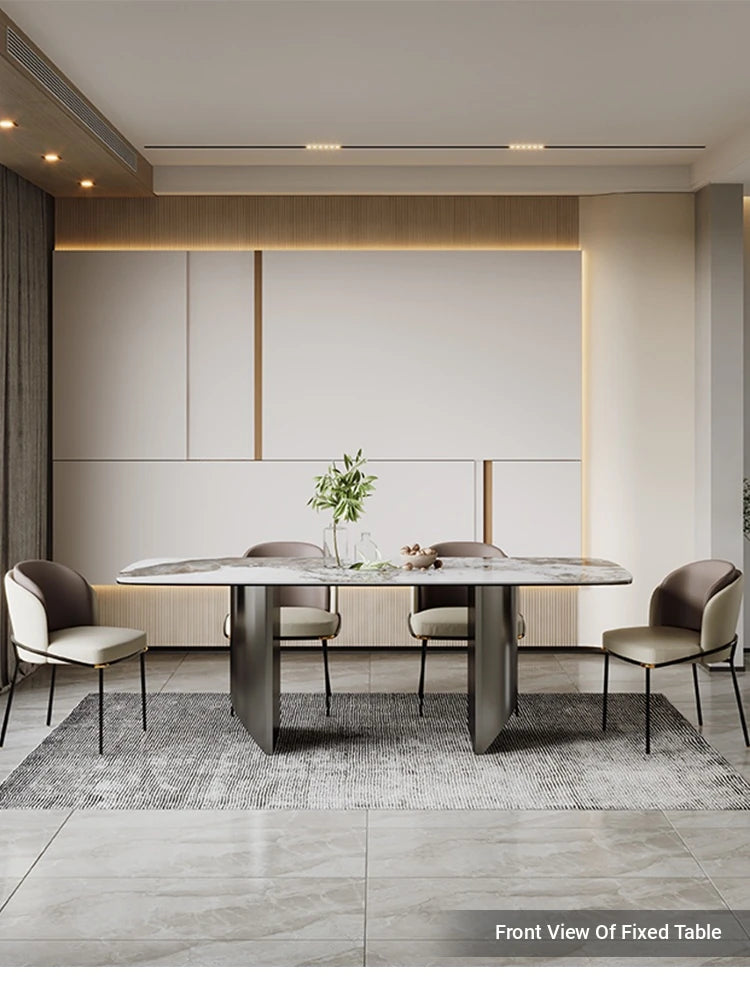 Elegant Ceramic Sintered Stone Dining Table with Stainless Steel Base - Modern Multi-Layer Design for Your Home flsd-5190