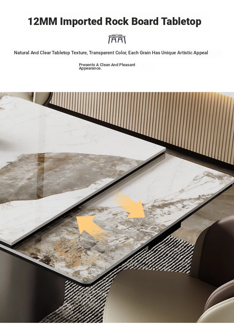 Elegant Ceramic Sintered Stone Dining Table with Stainless Steel Base - Modern Multi-Layer Design for Your Home flsd-5190