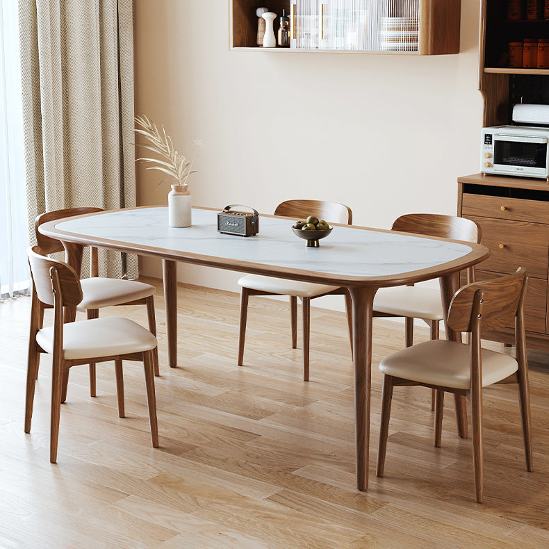 Sleek Matte White Sintered Stone & Ash Wood Dining Table – Modern Elegance for Your Home fmbs-002