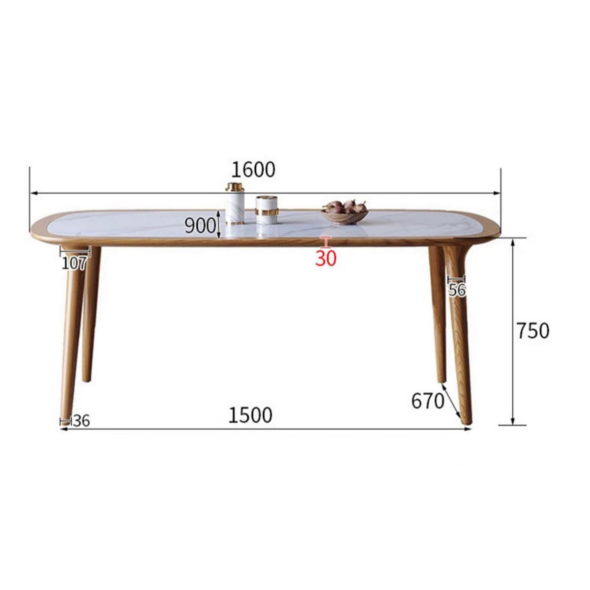 Sleek Matte White Sintered Stone & Ash Wood Dining Table – Modern Elegance for Your Home fmbs-002