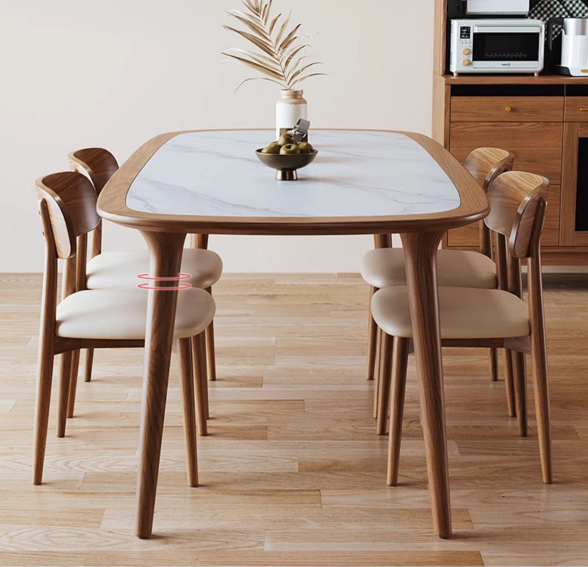 Sleek Matte White Sintered Stone & Ash Wood Dining Table – Modern Elegance for Your Home fmbs-002