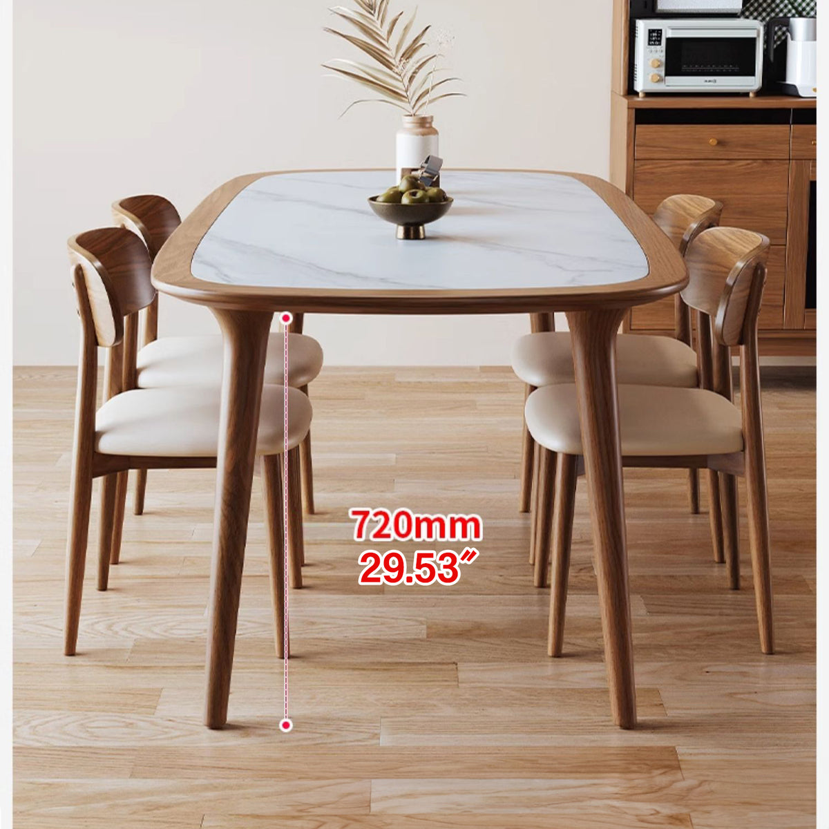 Sleek Matte White Sintered Stone & Ash Wood Dining Table – Modern Elegance for Your Home fmbs-002