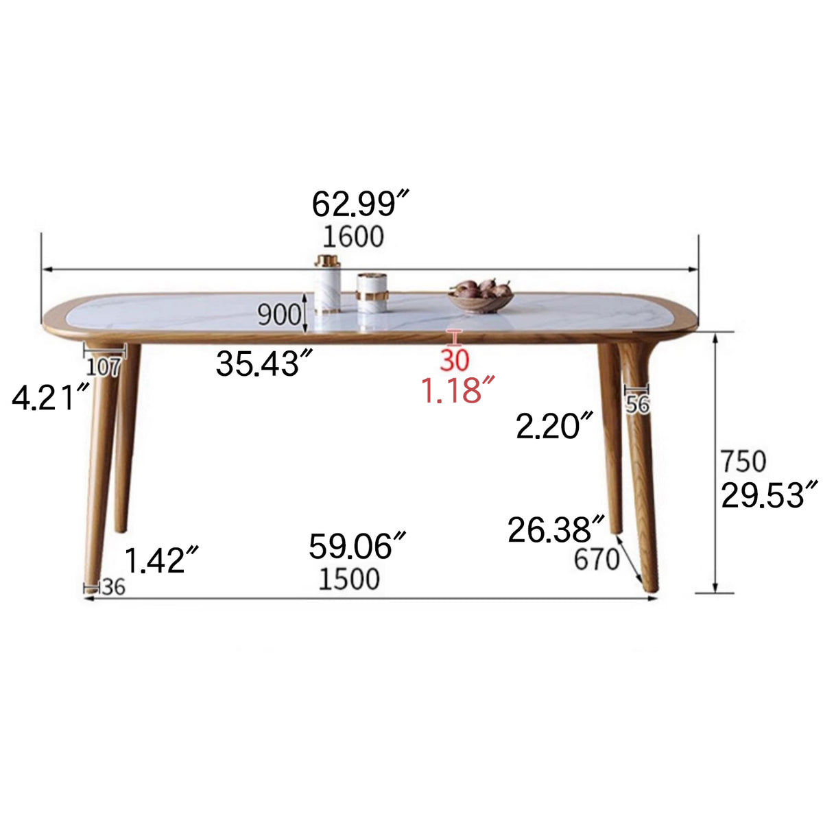 Sleek Matte White Sintered Stone & Ash Wood Dining Table – Modern Elegance for Your Home fmbs-002