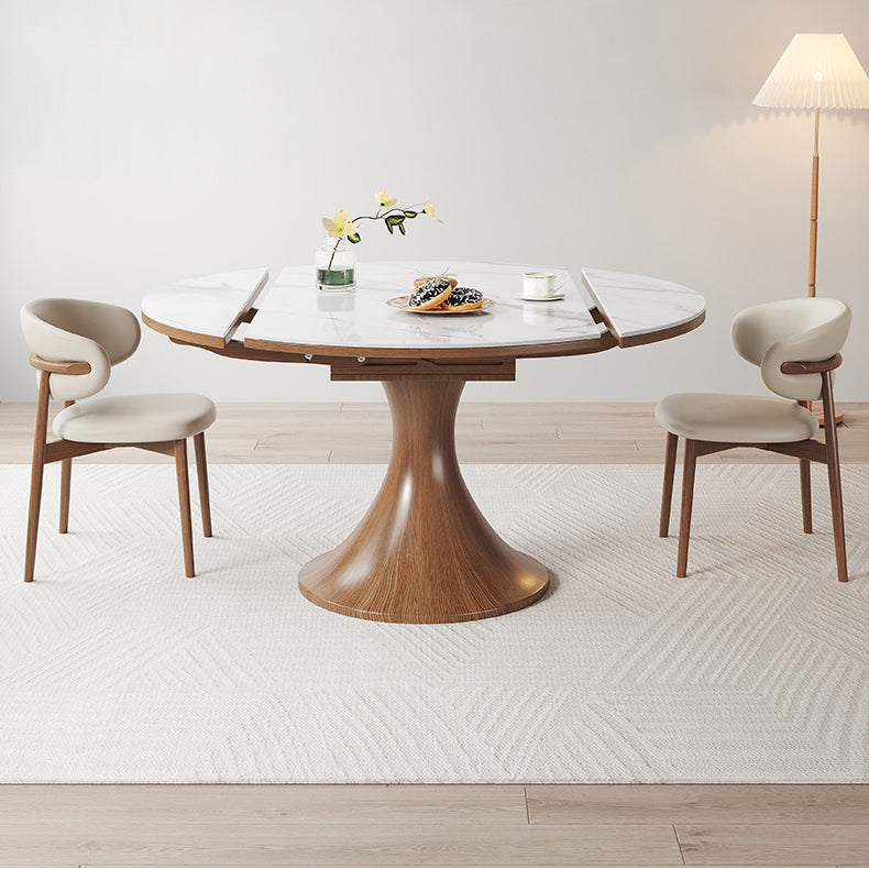 Elegant Glossy White Sintered Stone Table with Oak Wood Base for Modern Interiors fmbs-003