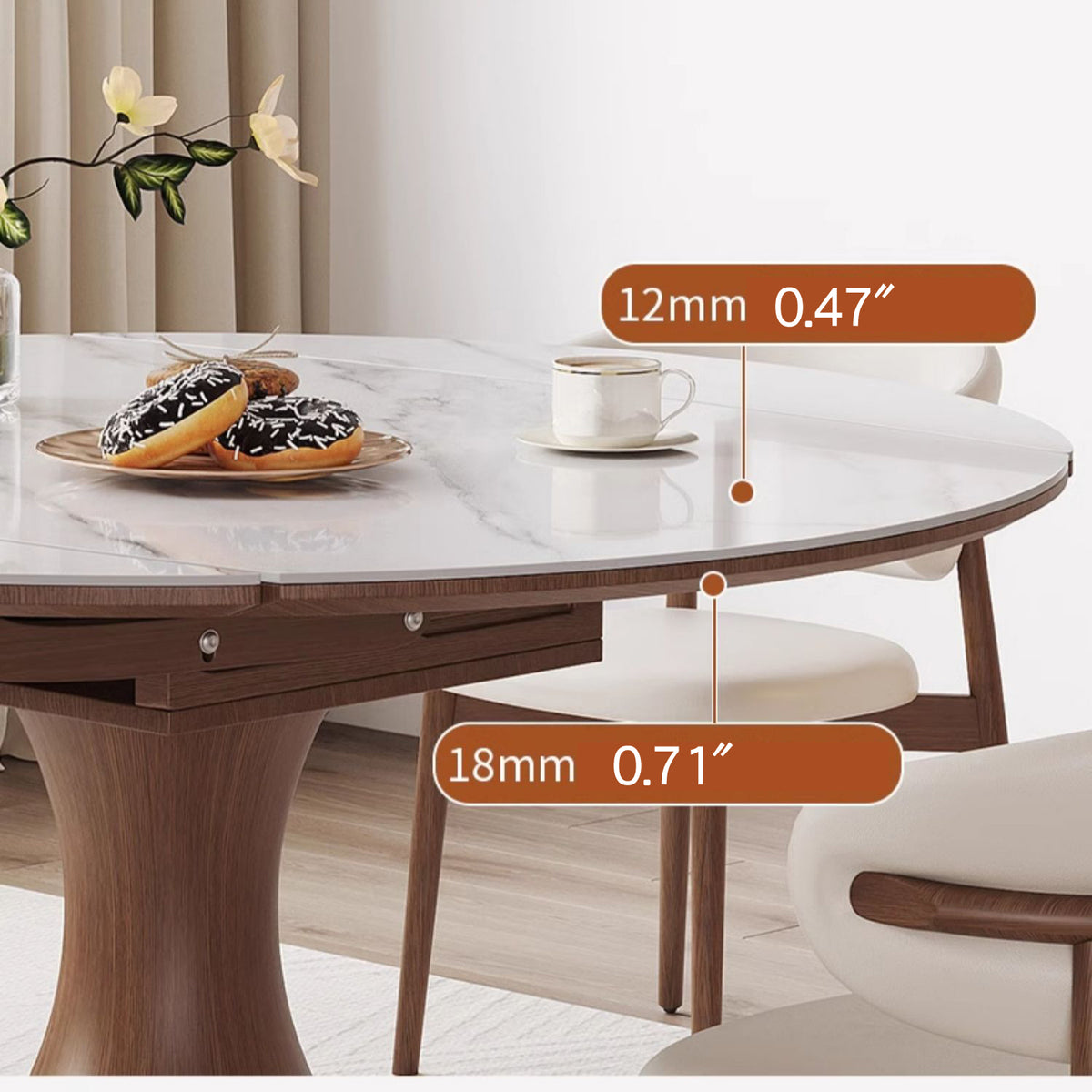 Elegant Glossy White Sintered Stone Table with Oak Wood Base for Modern Interiors fmbs-003