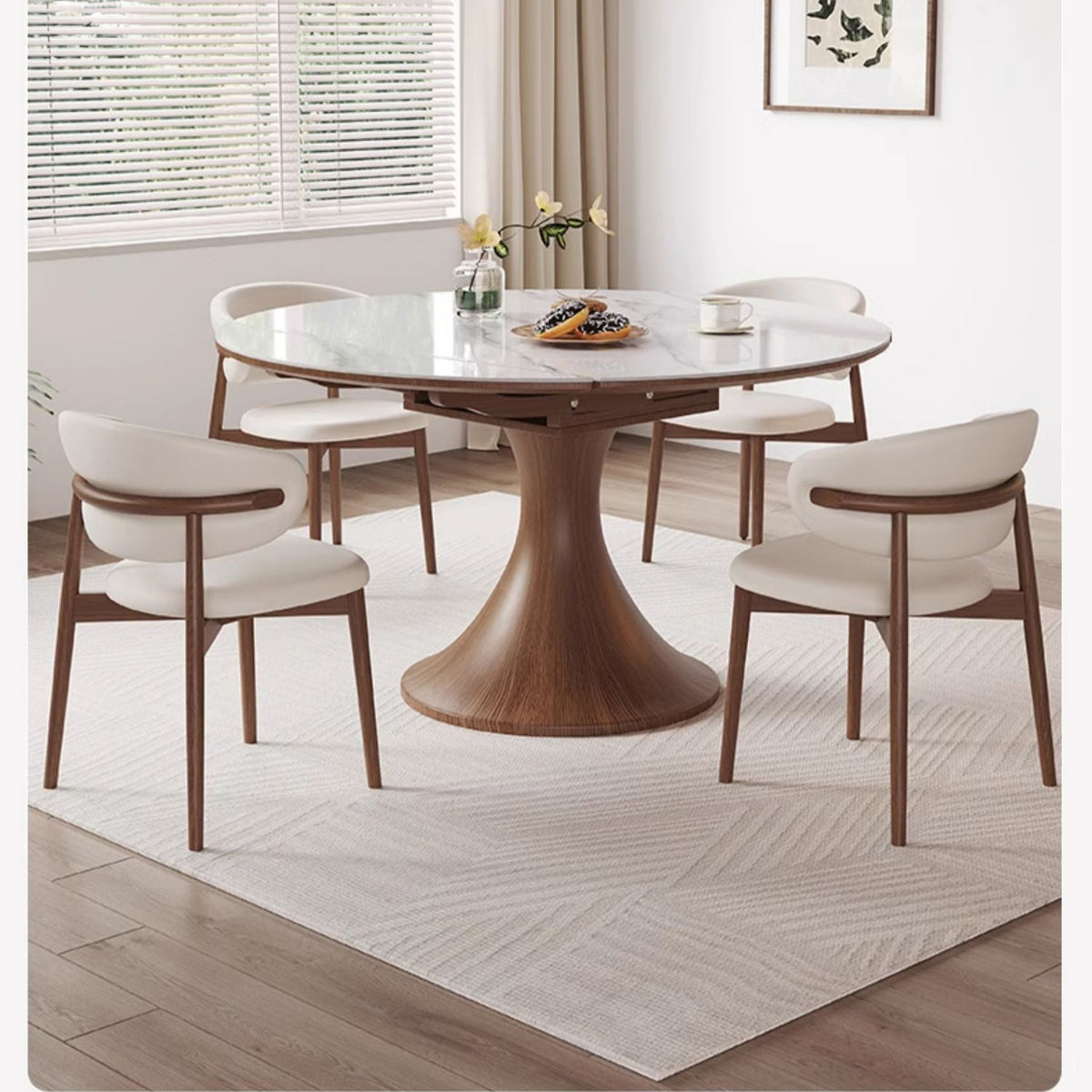 Elegant Glossy White Sintered Stone Table with Oak Wood Base for Modern Interiors fmbs-003