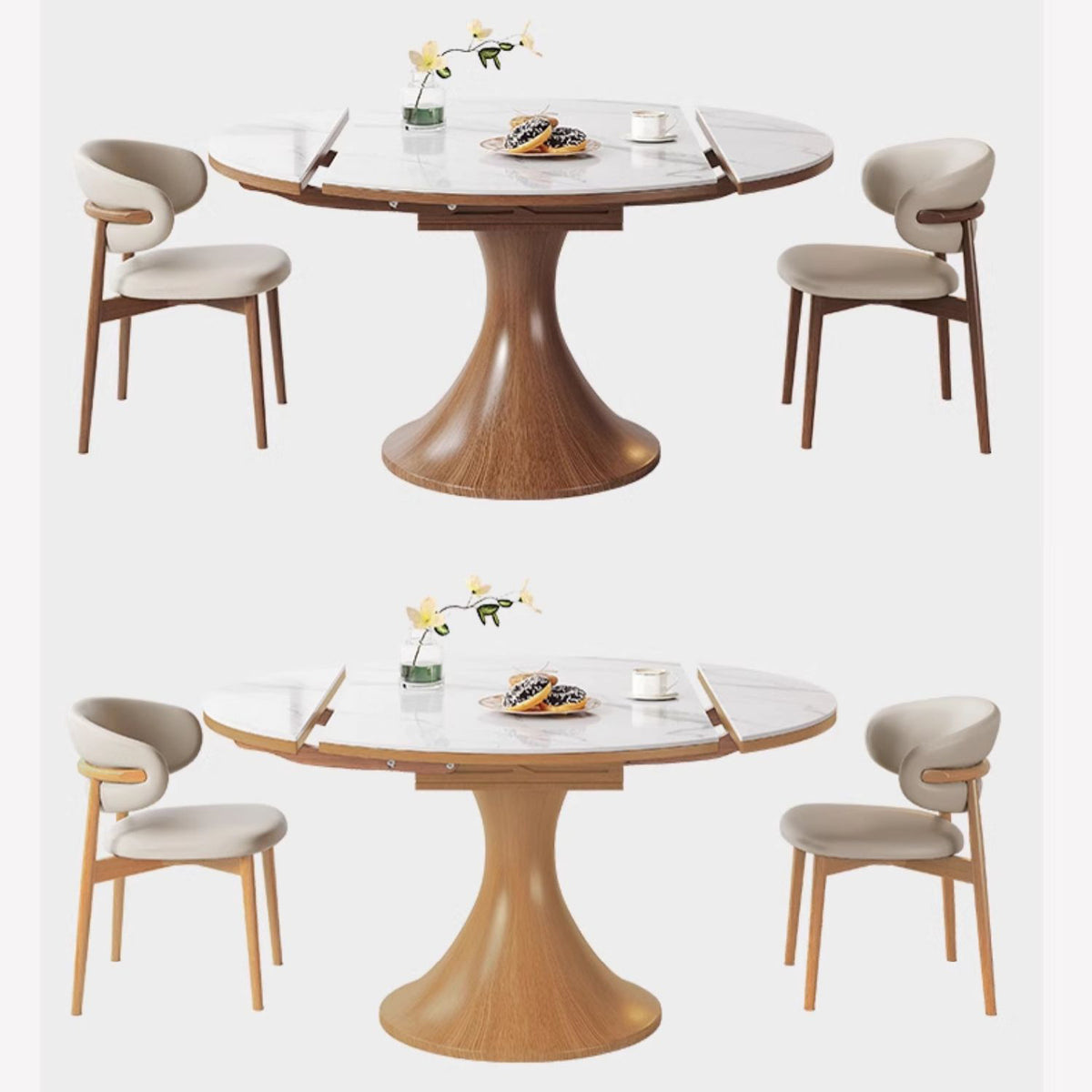 Elegant Glossy White Sintered Stone Table with Oak Wood Base for Modern Interiors fmbs-003