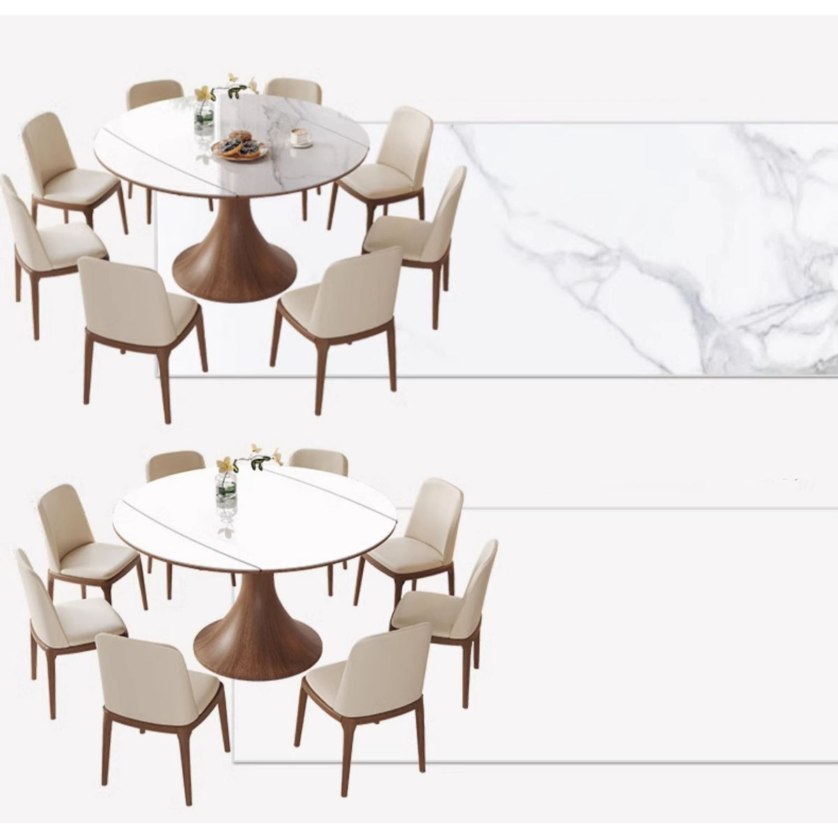 Elegant Glossy White Sintered Stone Table with Oak Wood Base for Modern Interiors fmbs-003