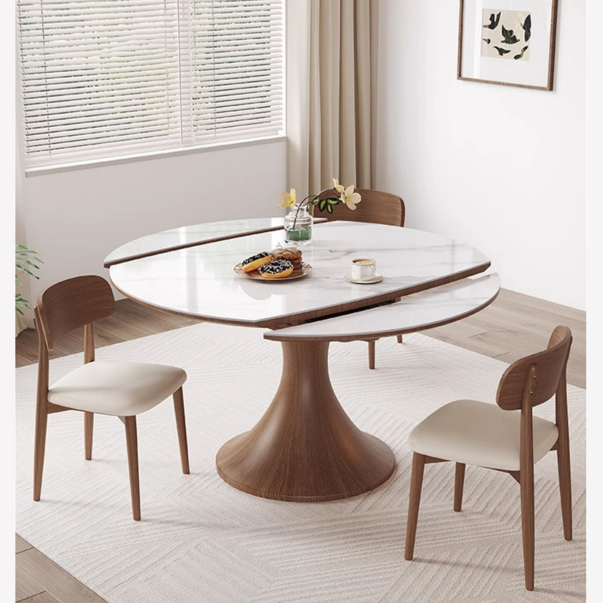 Elegant Glossy White Sintered Stone Table with Oak Wood Base for Modern Interiors fmbs-003