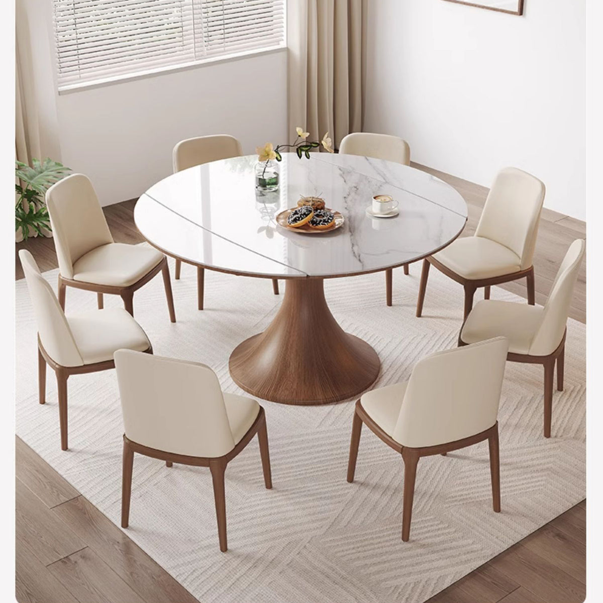 Elegant Glossy White Sintered Stone Table with Oak Wood Base for Modern Interiors fmbs-003