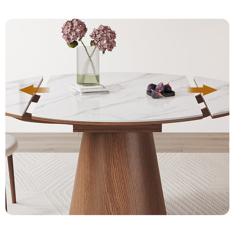 Modern Glossy White Sintered Stone Table with Oak Wood Base - Elegant Home Decor fmbs-004