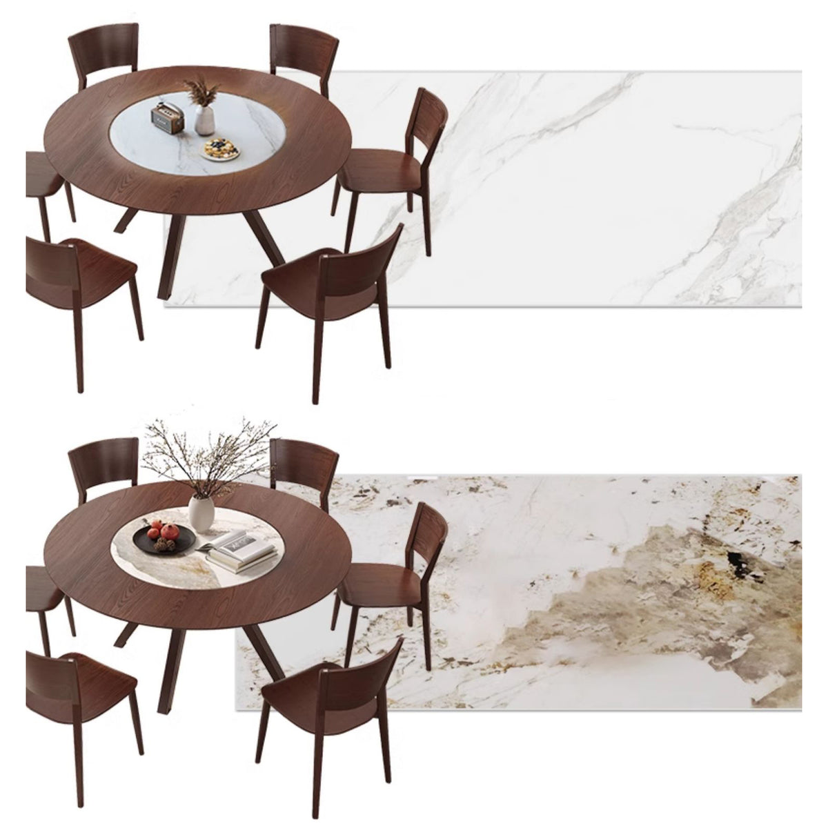 Elegant Glossy White Sintered Stone Table with Premium Ash Wood Base fmbs-005