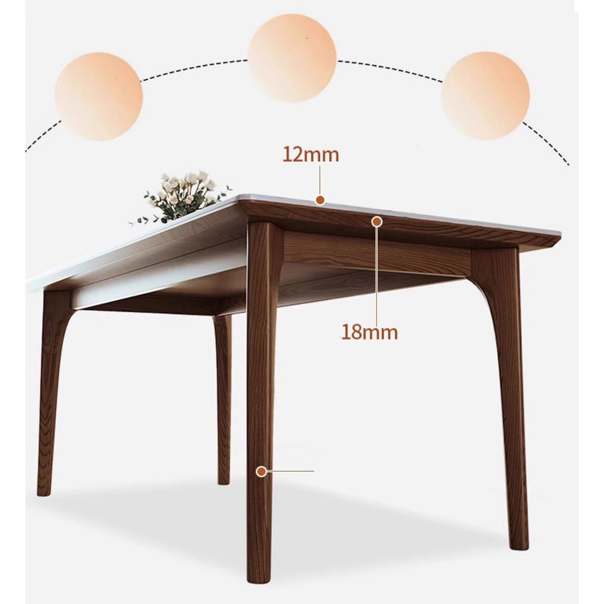 Stylish Brown Table with Natural Sintered Stone and Ash Wood Frame fmbs-006