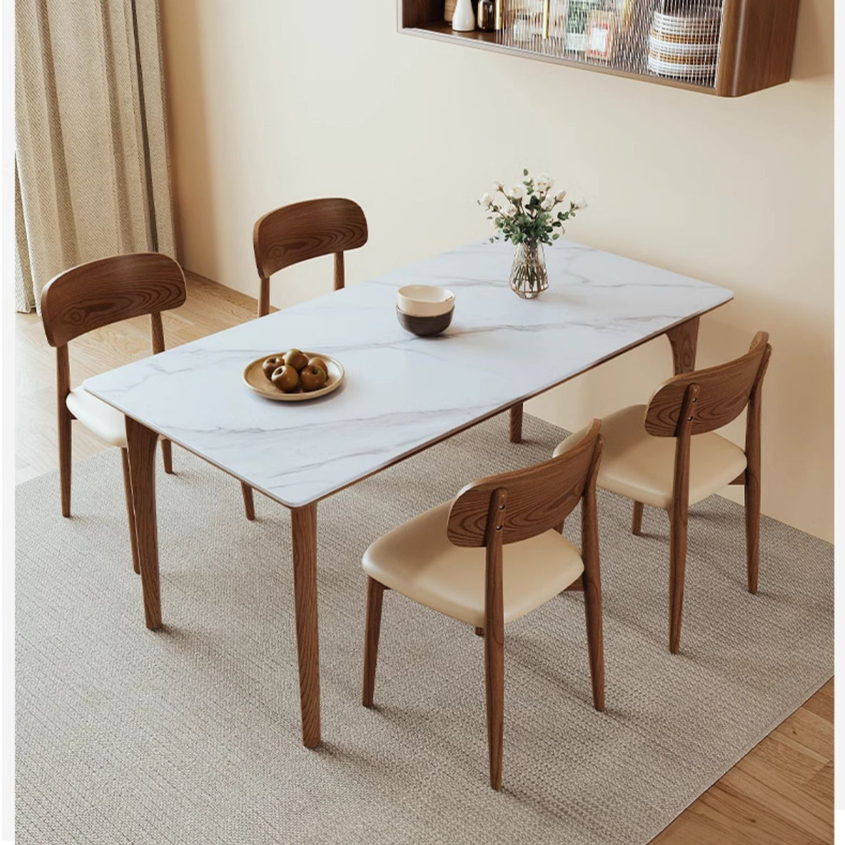 Stylish Brown Table with Natural Sintered Stone and Ash Wood Frame fmbs-006