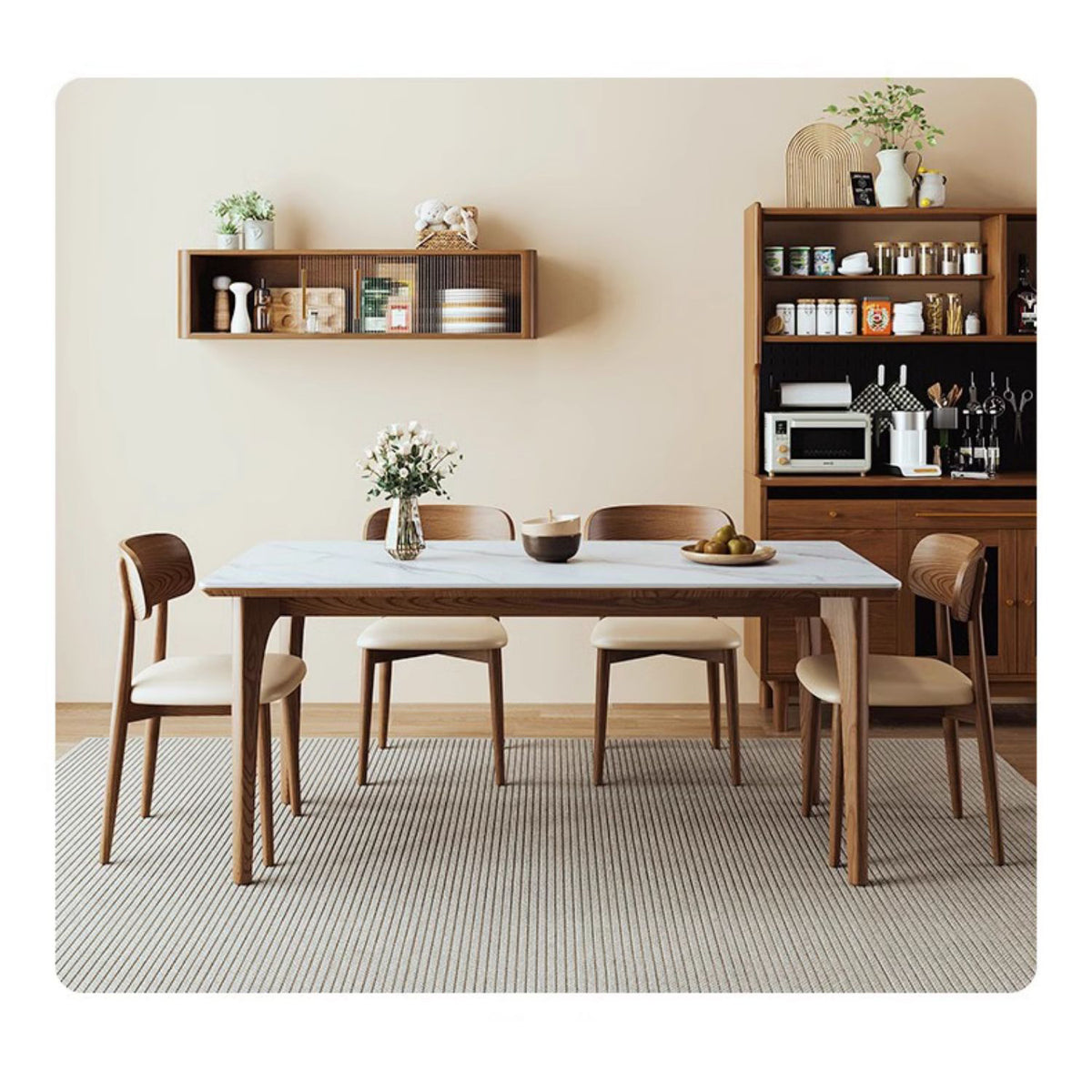 Stylish Brown Table with Natural Sintered Stone and Ash Wood Frame fmbs-006