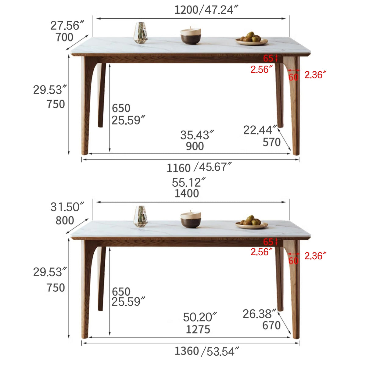 Stylish Brown Table with Natural Sintered Stone and Ash Wood Frame fmbs-006