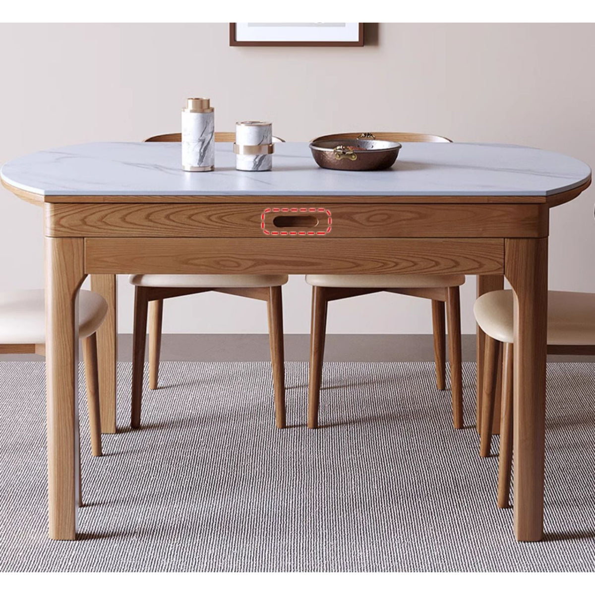 Sleek Brown Frame Table with Natural Sintered Stone & Ash Wood Finish fmbs-007