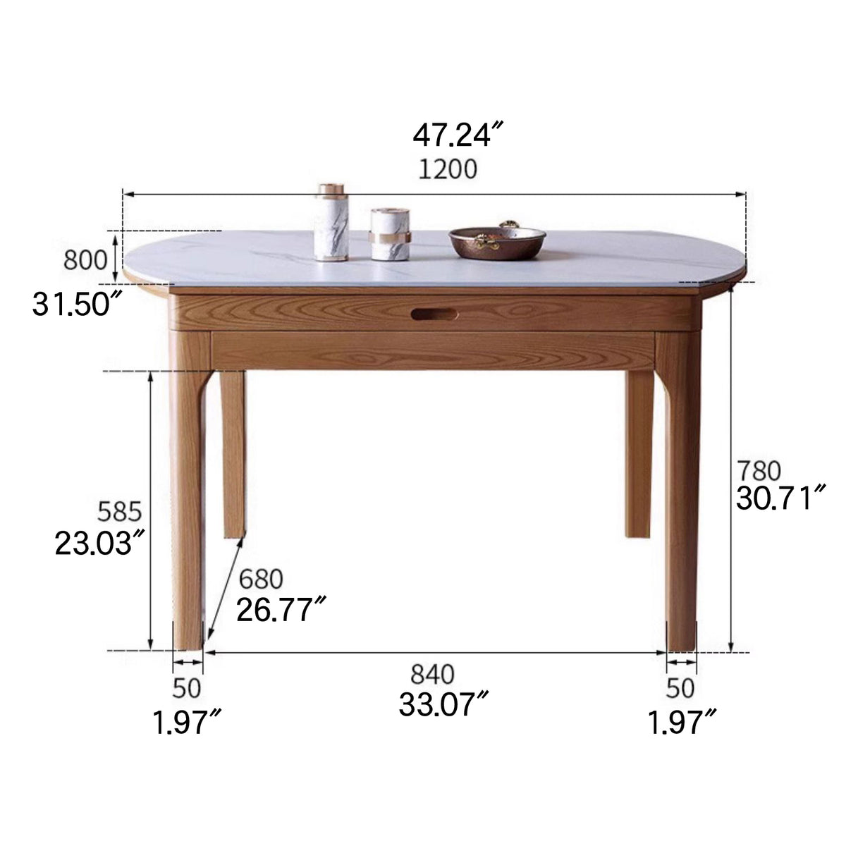 Sleek Brown Frame Table with Natural Sintered Stone & Ash Wood Finish fmbs-007