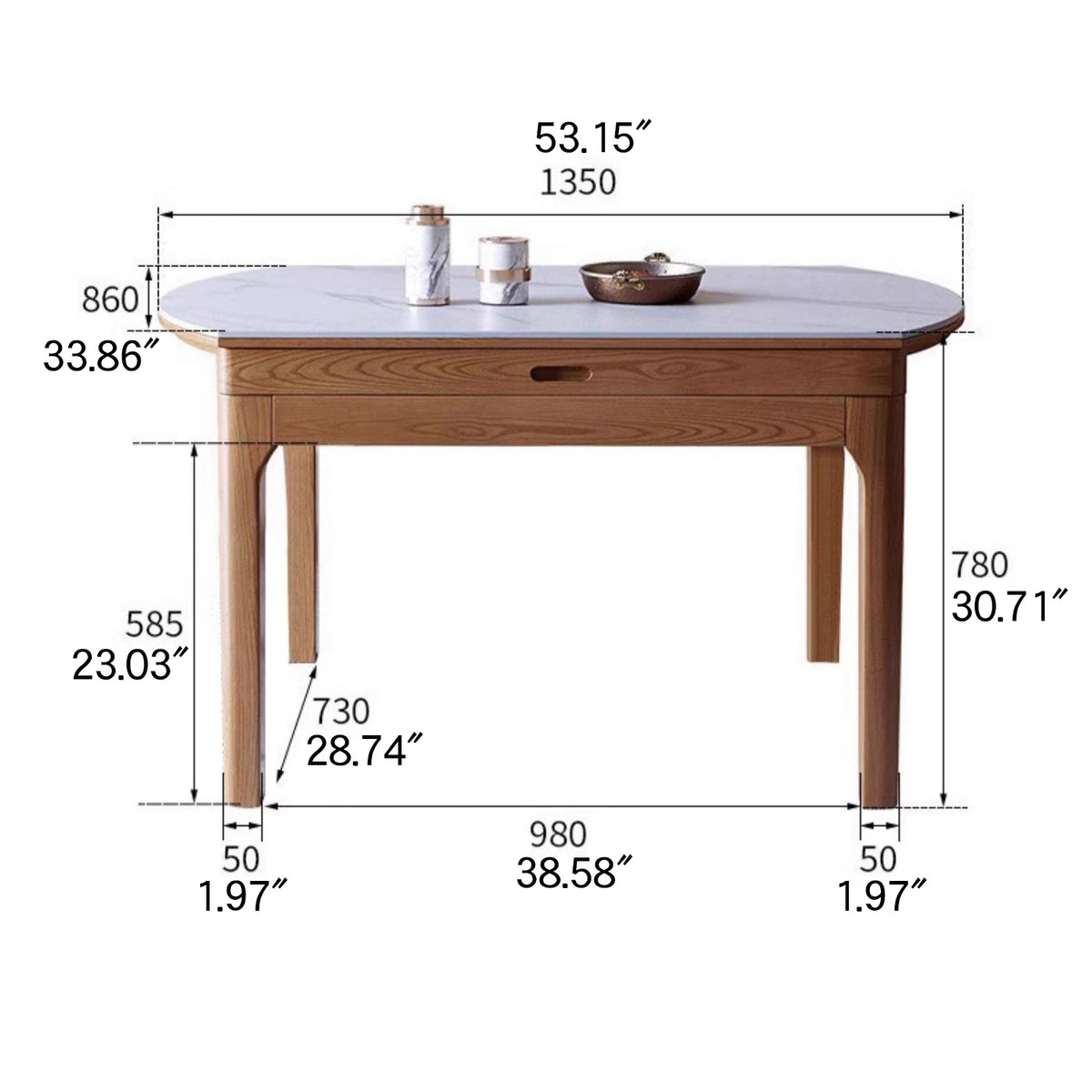 Sleek Brown Frame Table with Natural Sintered Stone & Ash Wood Finish fmbs-007