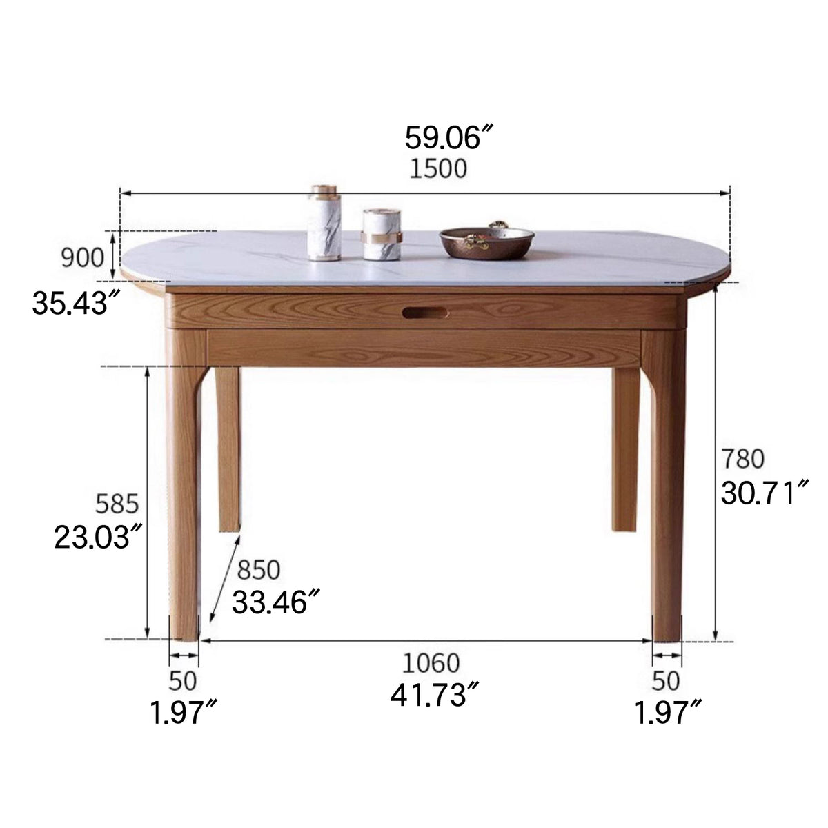 Sleek Brown Frame Table with Natural Sintered Stone & Ash Wood Finish fmbs-007