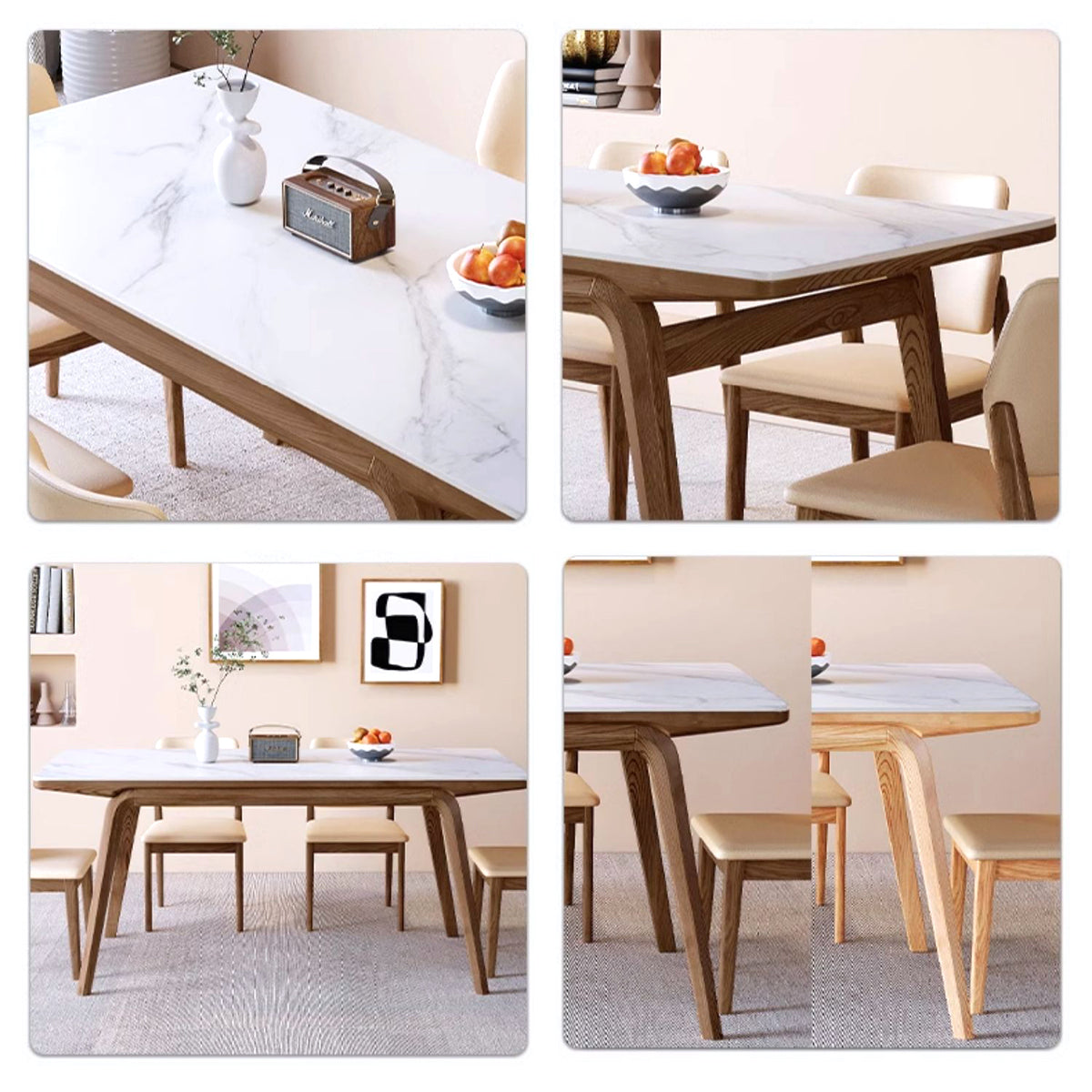 Elegant Brown Frame Table with Natural Sintered Stone and Ash Wood Finish fmbs-009