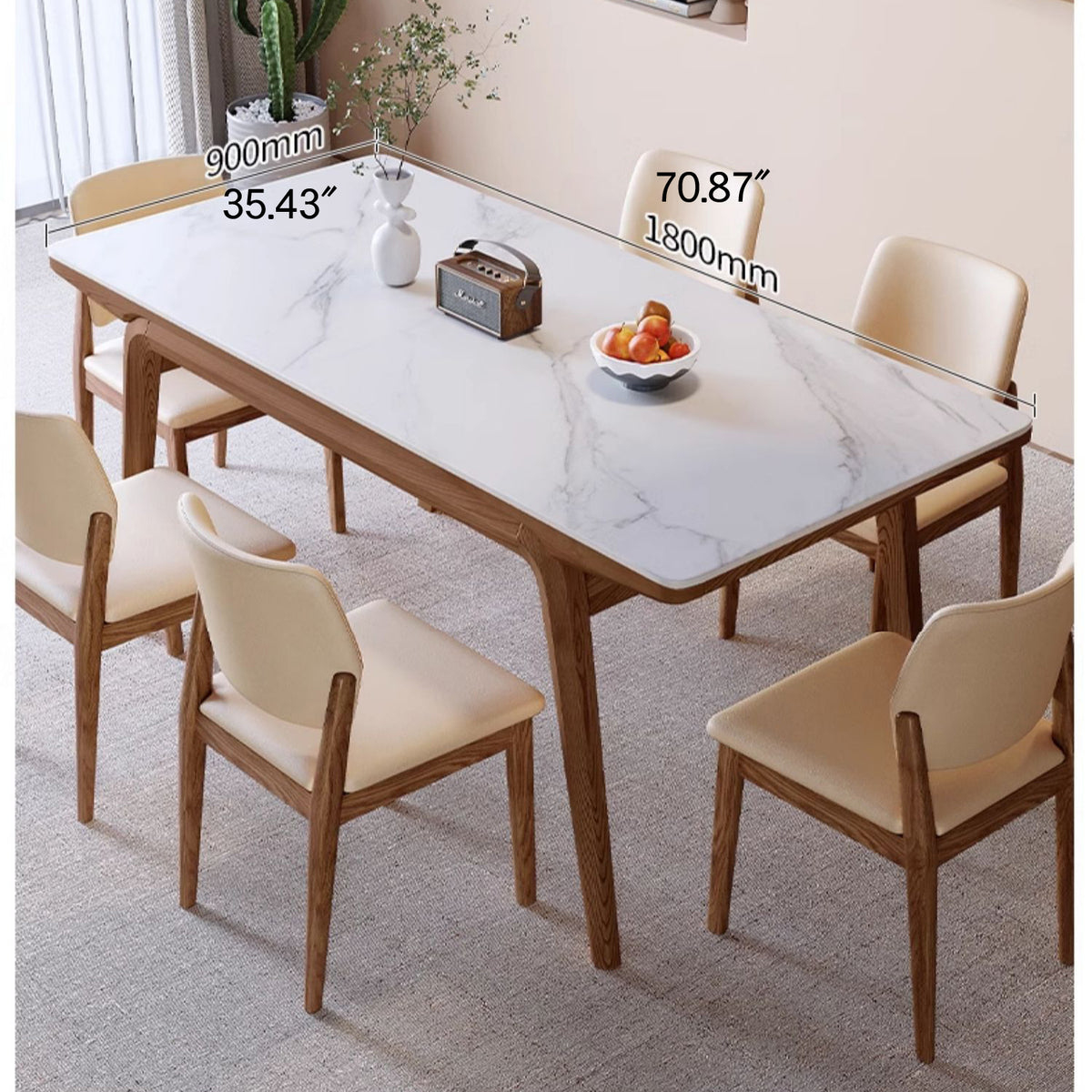 Elegant Brown Frame Table with Natural Sintered Stone and Ash Wood Finish fmbs-009