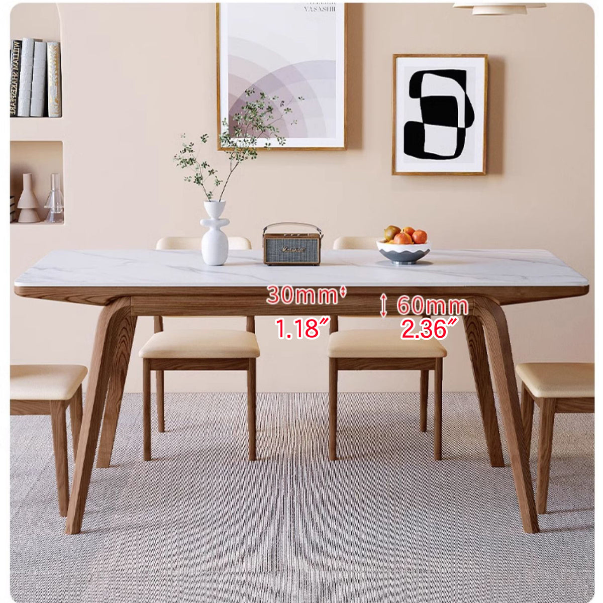 Elegant Brown Frame Table with Natural Sintered Stone and Ash Wood Finish fmbs-009
