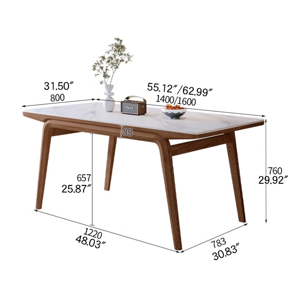 Elegant Brown Frame Table with Natural Sintered Stone and Ash Wood Finish fmbs-009