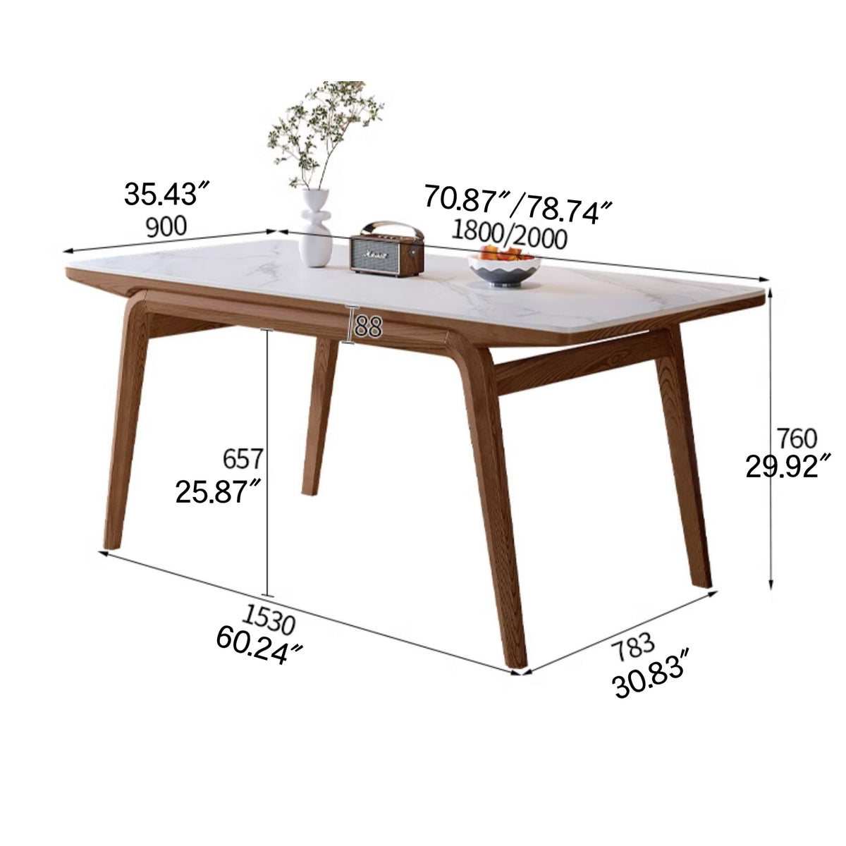 Elegant Brown Frame Table with Natural Sintered Stone and Ash Wood Finish fmbs-009